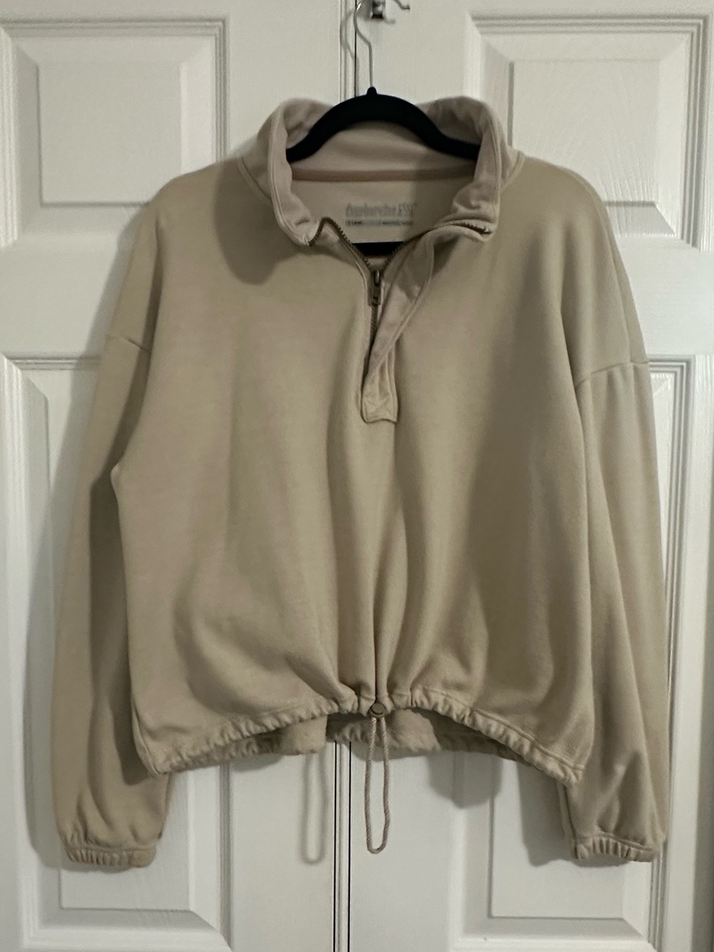 Avalanche Beige Quarter-Zip Drawstring Turtleneck Sweater